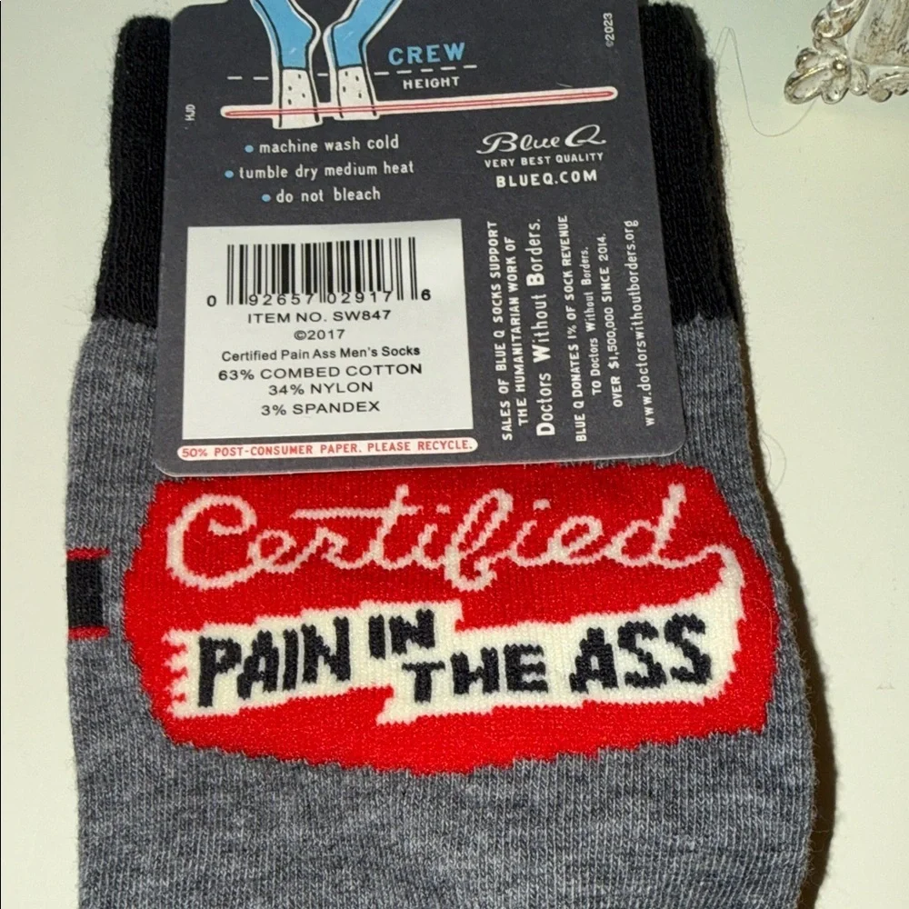 Blue Q Men’s Gray 'Certified Pain in the Ass' Crew Socks